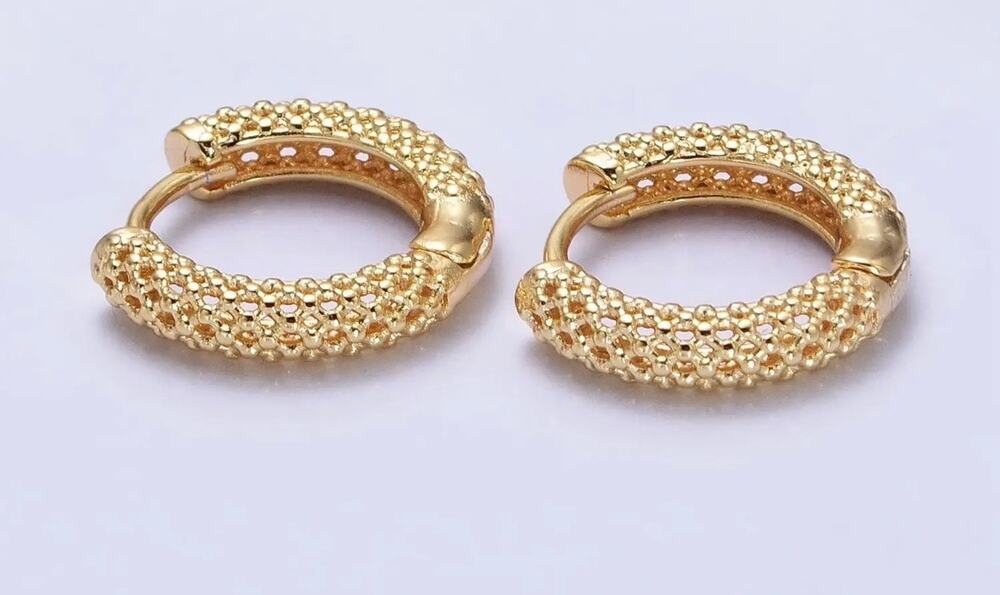 16K Gold Filled 16MM Round Filigree Geometric Huggie Earrings